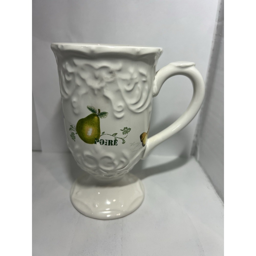 Vintage Mikasa Antique Countryside Pear Butterfly Bird Footed Pedestal Mugs - Picture 1 of 6